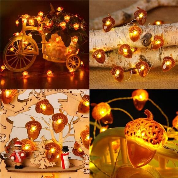 Thanksgiving Decorations Acorn Lights String 10ft 40 LEDs Fairy String - Picture 5 of 7